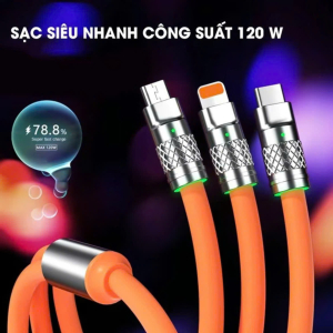 SỈ DÂY SẠC 3 ĐẦU SILICON 120W DÀI 1.2M - SỈ CÁP SẠC NHANH