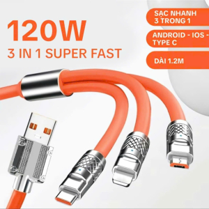 SỈ DÂY SẠC 3 ĐẦU SILICON 120W DÀI 1.2M - SỈ CÁP SẠC NHANH