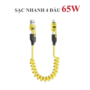 SỈ DÂY SẠC LÒ XO 4IN1, 65W DÀI 1.5M - SỈ CÁP SẠC NHANH