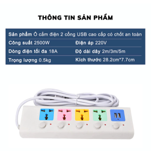 Sỉ Ổ Cắm Điện USB (2m) Đa Năng Cao Cấp Chống Giật Dây Dài - Sỉ phụ kiện điện thoại TPHCM